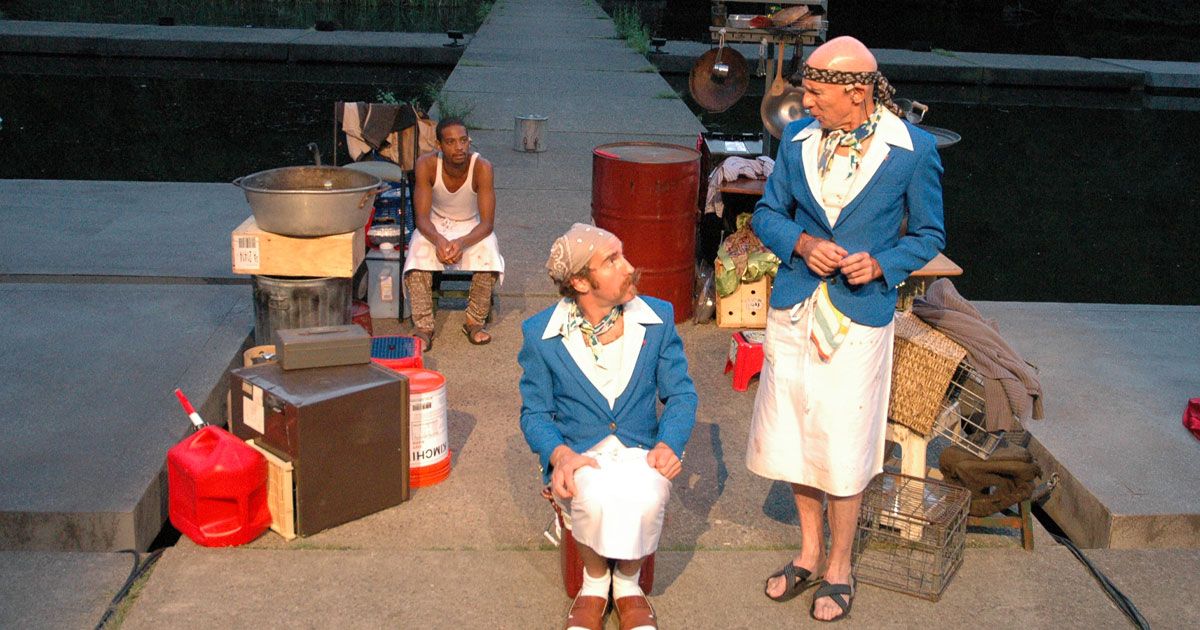 Actors on a dock