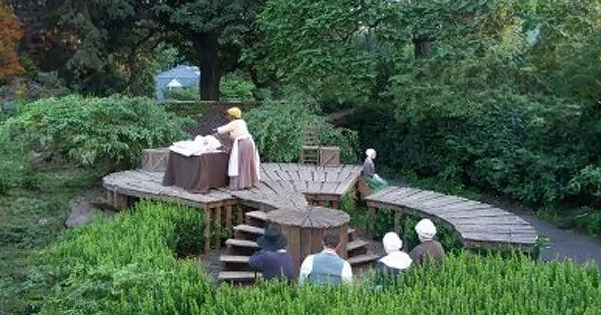 Actors in The Crucible on outdoor stage