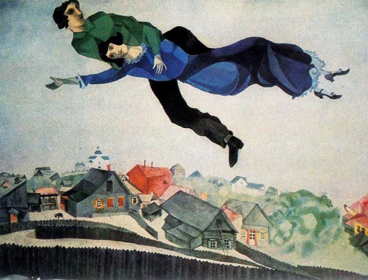 painting of people flying